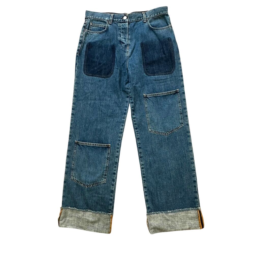 JW Anderson Shaded Pocket Denim Trousers Women US 8 Mid Blue Wide Leg Jeans
